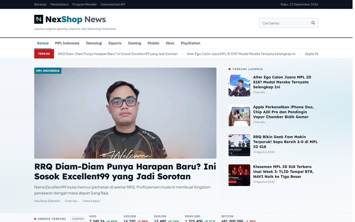 Halaman berita dan pengumuman produk.